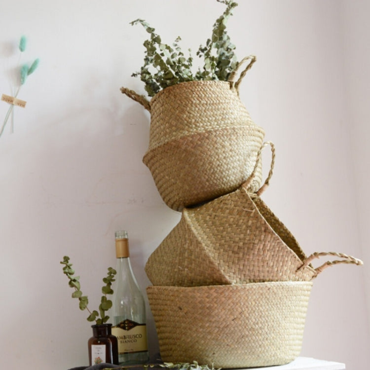 Rattan Folding Basket Seaweed Wicker Baskets Dirty Laundry Storage Basket Home Storage Simple Decoration Organizer, Size:M