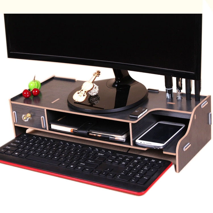 Monitor Wooden Stand Computer Desk Organizer with Keyboard Mouse Storage Slots