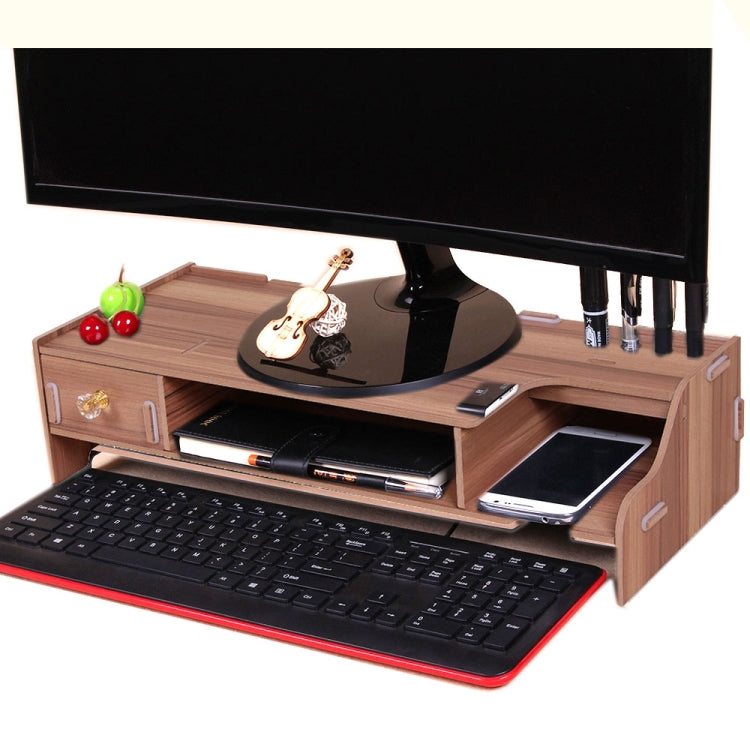 Monitor Wooden Stand Computer Desk Organizer with Keyboard Mouse Storage Slots