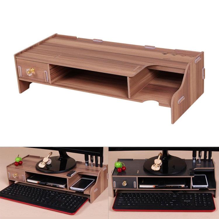 Monitor Wooden Stand Computer Desk Organizer with Keyboard Mouse Storage Slots