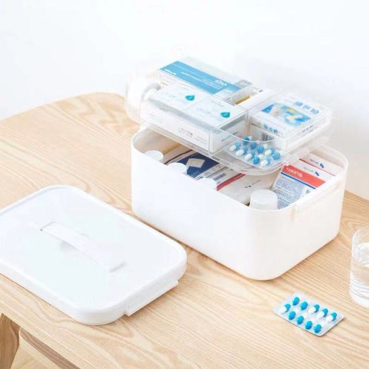 Household Portable Cosmetic Finishing Storage Box Large-capacity Family Safety Emergency Storage Box Double-layer Medicine Case, Size:L-28.5x19.5x18.5cm