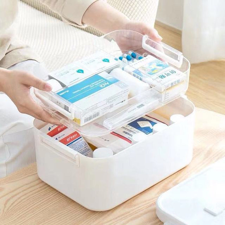 Household Portable Cosmetic Finishing Storage Box Large-capacity Family Safety Emergency Storage Box Double-layer Medicine Case, Size:L-28.5x19.5x18.5cm