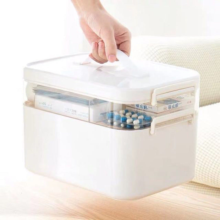 Household Portable Cosmetic Finishing Storage Box Large-capacity Family Safety Emergency Storage Box Double-layer Medicine Case, Size:L-28.5x19.5x18.5cm