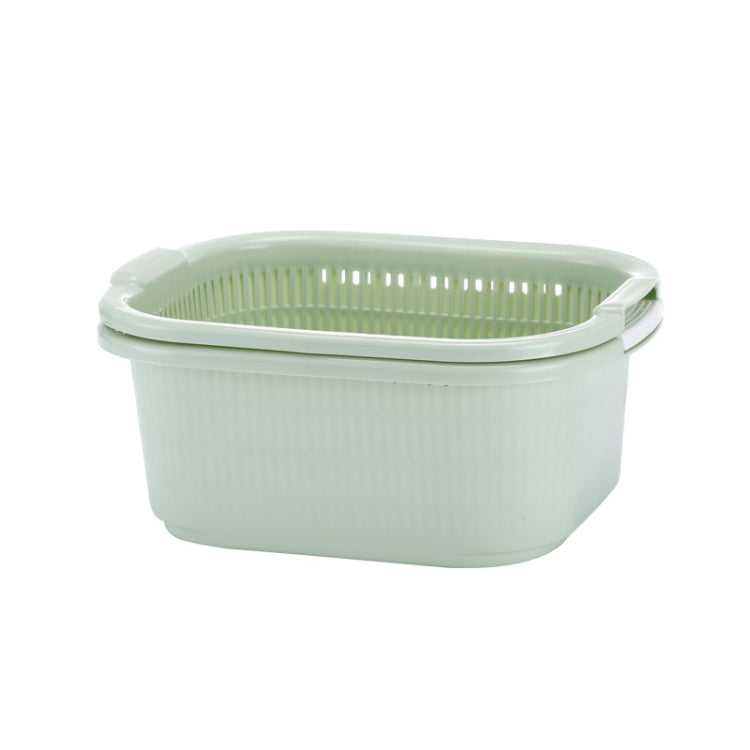 3 PCS Thick Double-Layer Vegetable Basket Kitchen Fruit Drain Basin(Green)