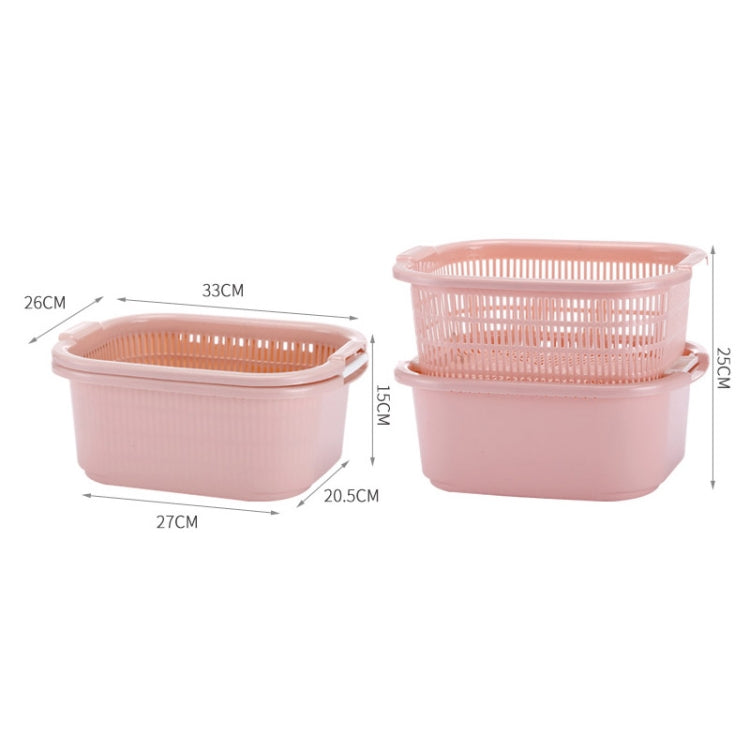 3 PCS Thick Double-Layer Vegetable Basket Kitchen Fruit Drain Basin(Green)