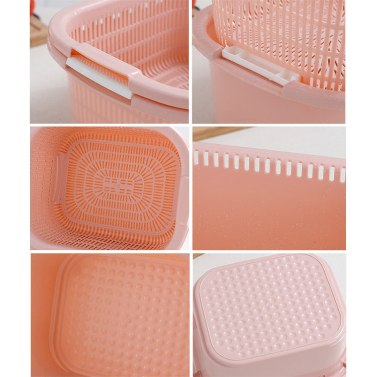 3 PCS Thick Double-Layer Vegetable Basket Kitchen Fruit Drain Basin(Green)