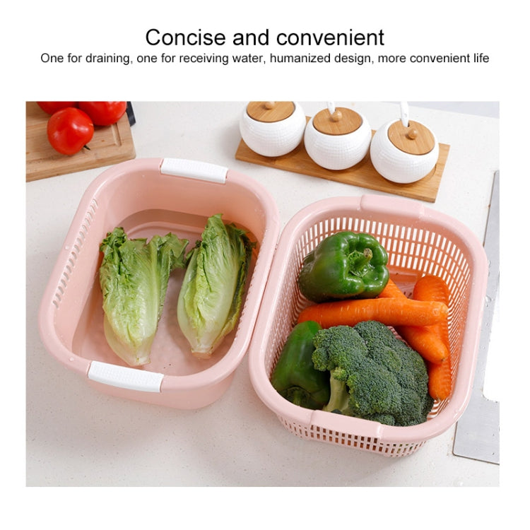 3 PCS Thick Double-Layer Vegetable Basket Kitchen Fruit Drain Basin(Green)