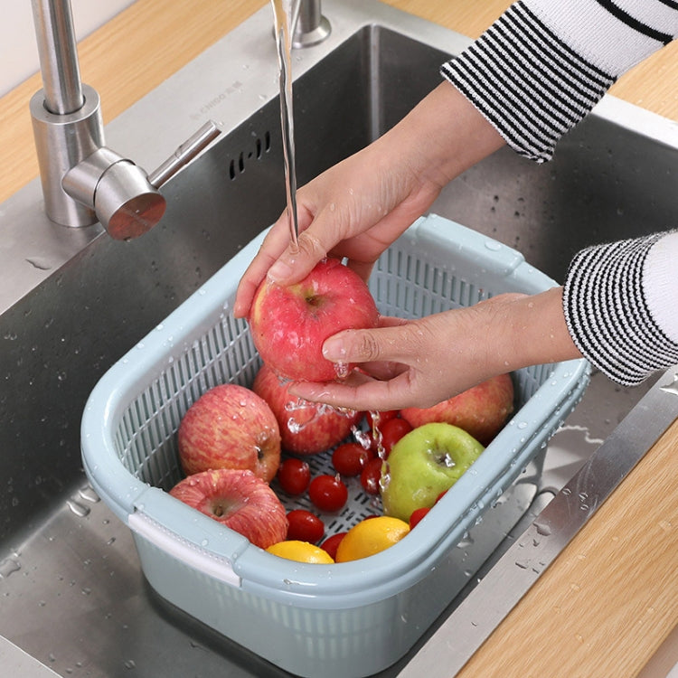 3 PCS Thick Double-Layer Vegetable Basket Kitchen Fruit Drain Basin(Green)