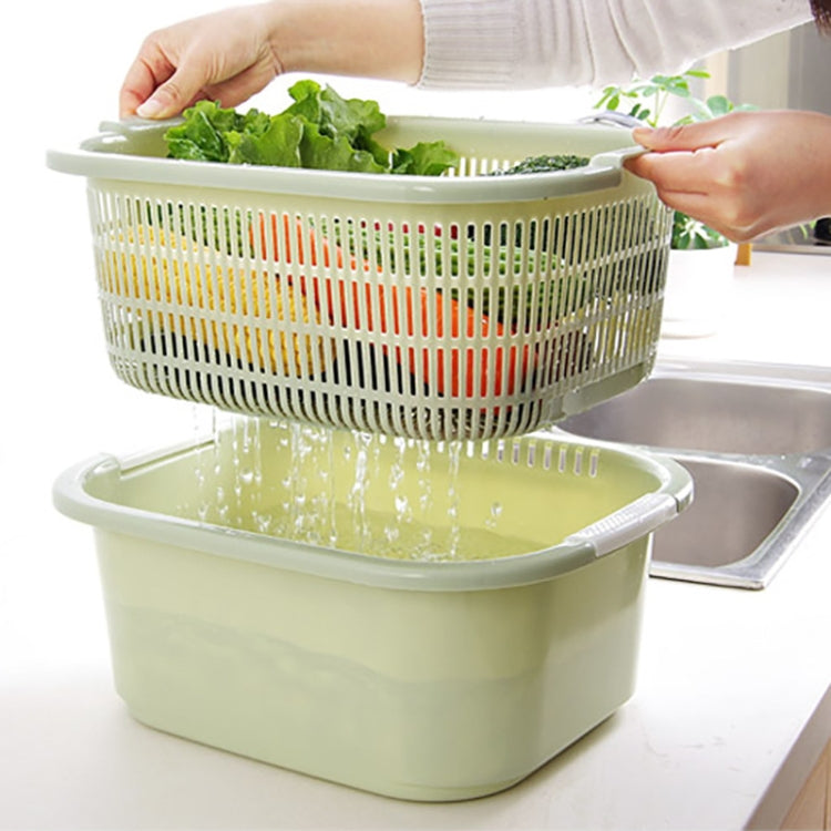 3 PCS Thick Double-Layer Vegetable Basket Kitchen Fruit Drain Basin(Green)