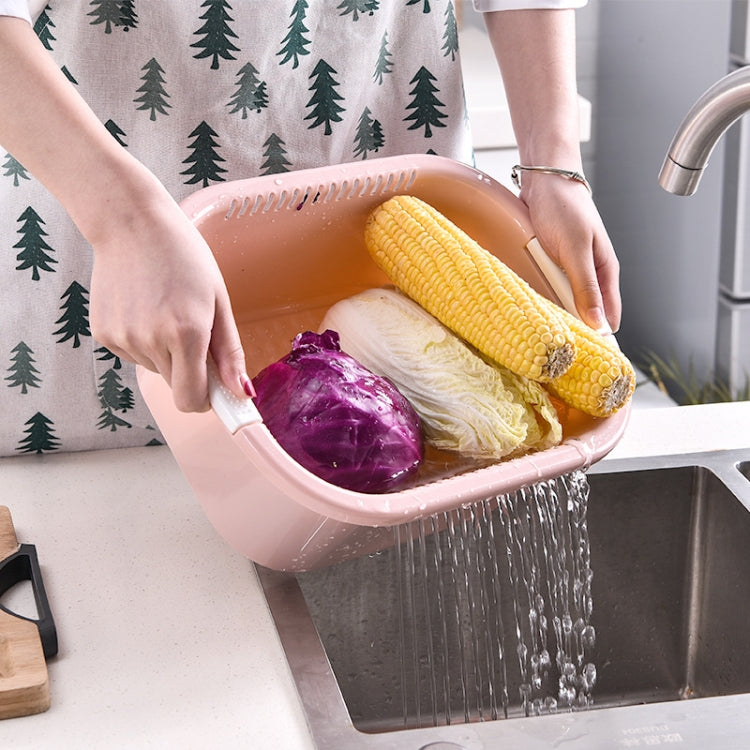 3 PCS Thick Double-Layer Vegetable Basket Kitchen Fruit Drain Basin(Green)