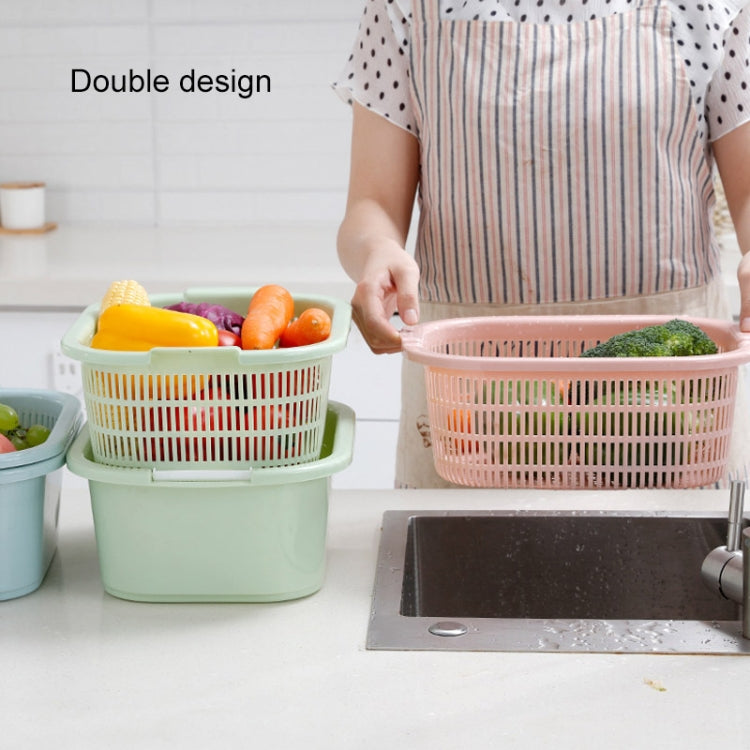 3 PCS Thick Double-Layer Vegetable Basket Kitchen Fruit Drain Basin(Green)