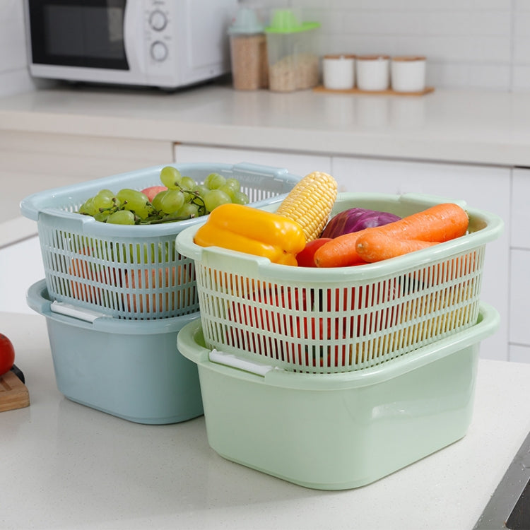 3 PCS Thick Double-Layer Vegetable Basket Kitchen Fruit Drain Basin(Green)