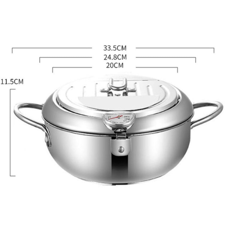 201 Stainless Steel Fryer Pot Household Temperature-controlled Multifunctional Thickening Pot, Size:24cm