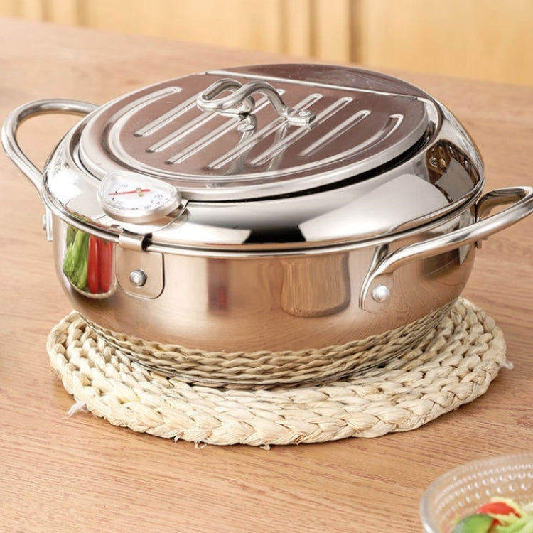 201 Stainless Steel Fryer Pot Household Temperature-controlled Multifunctional Thickening Pot, Size:24cm