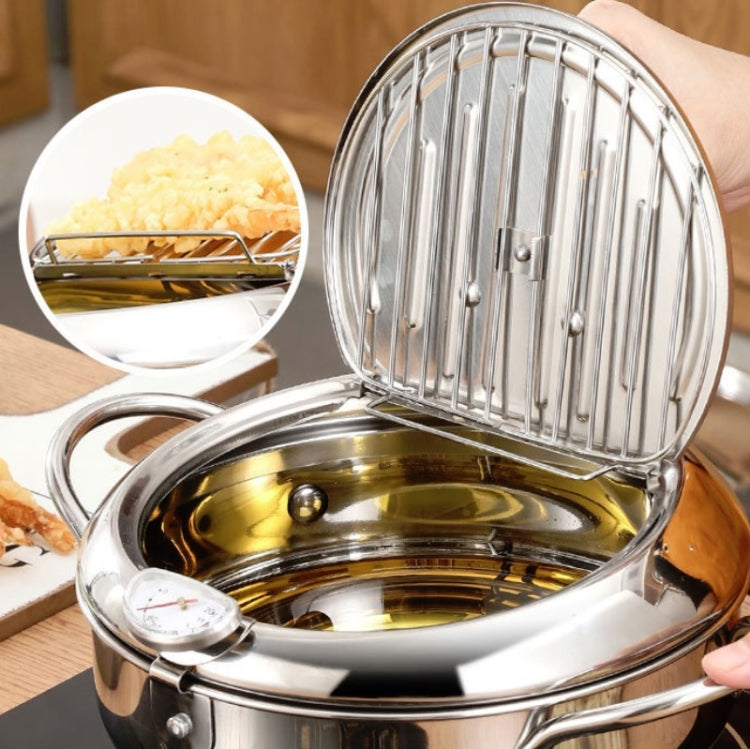 201 Stainless Steel Fryer Pot Household Temperature-controlled Multifunctional Thickening Pot, Size:24cm