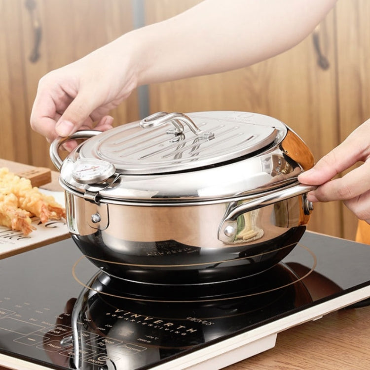 201 Stainless Steel Fryer Pot Household Temperature-controlled Multifunctional Thickening Pot, Size:24cm