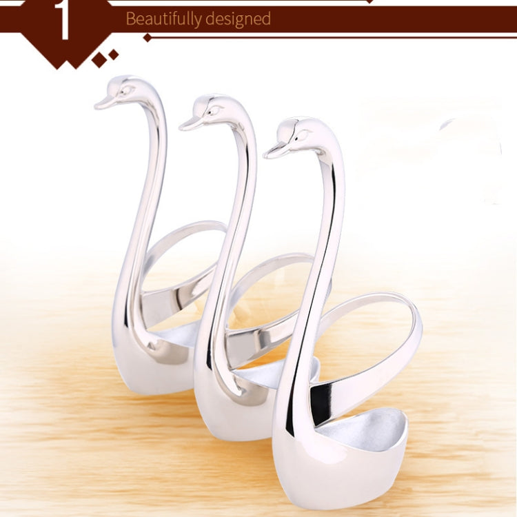 Stainless Steel Gift Tableware Fruit Fork Coffee Spoon Set Zinc Alloy Dessert Fork Spoon Swan Rack, Style:White Golden Swan + 5 Fruit Forks