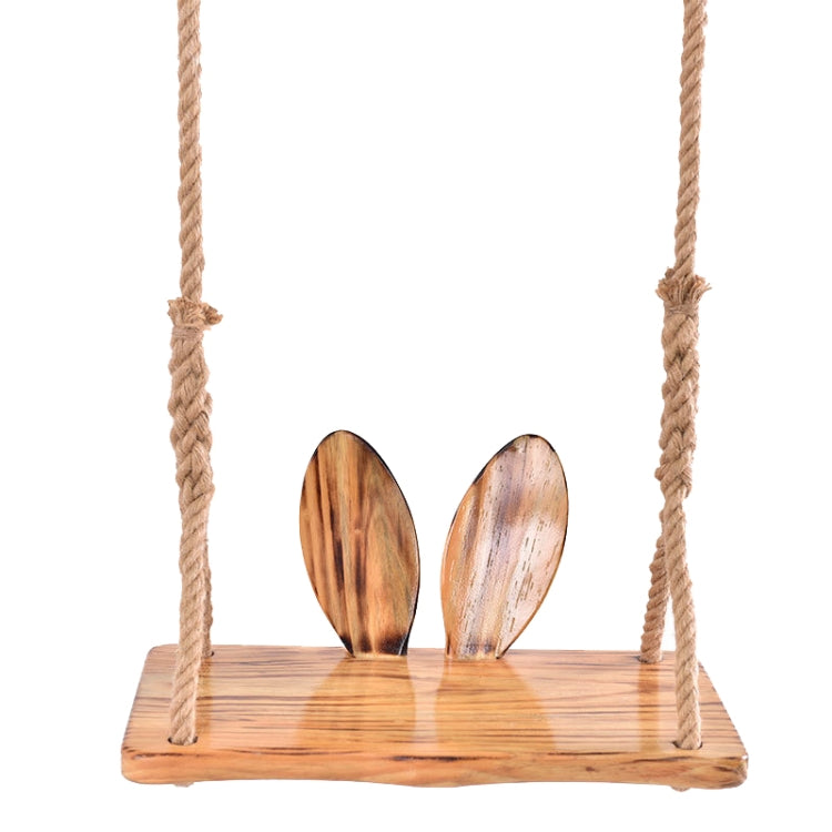 Solid Wood Outdoor And Indoor Swing  Balcony Household Anticorrosive Carbonized Wood Swing Children And Adult Bunny Ears Backrest Hemp Rope Swing