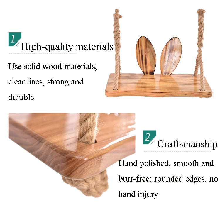 Solid Wood Outdoor And Indoor Swing  Balcony Household Anticorrosive Carbonized Wood Swing Children And Adult Bunny Ears Backrest Hemp Rope Swing