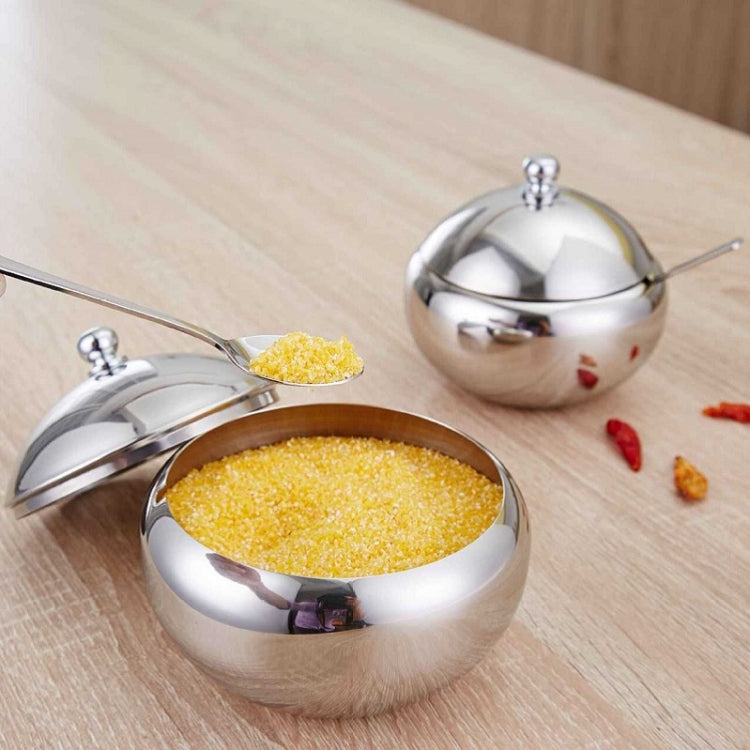 Stainless Steel Round Seasoning Jar With Spoon, Specification: Large