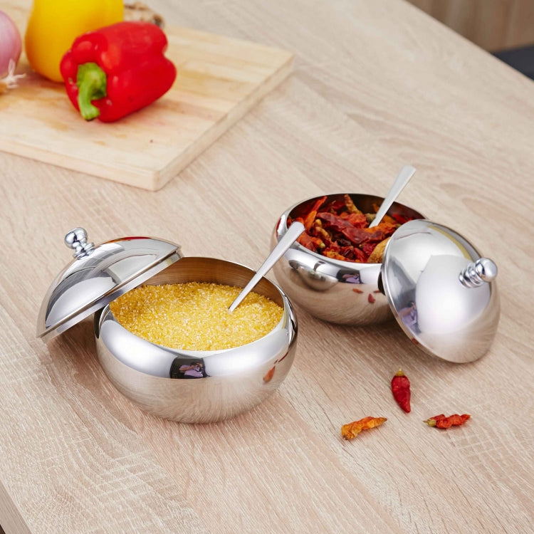 Stainless Steel Round Seasoning Jar With Spoon, Specification: Large