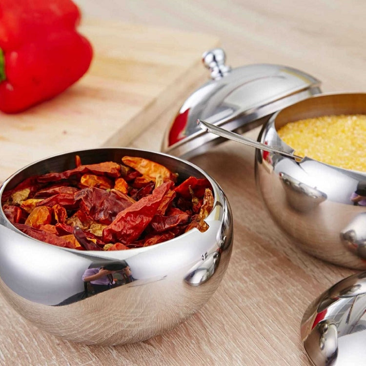 Stainless Steel Round Seasoning Jar With Spoon, Specification: Large