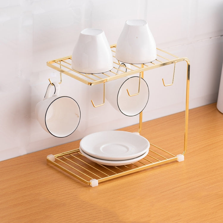 Coffee Cup Cup Holder Wrought Iron Drain Cup Holder Household Cup Storage Rack Upside Down Drain Cup Holder, Color:Gold
