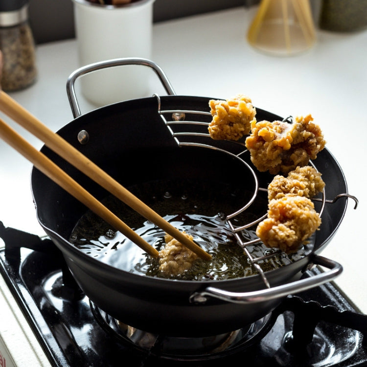 20cm Household Stainless Steel Fryer Thickened Non-Stick Pan Pot with Oil Filter Rack