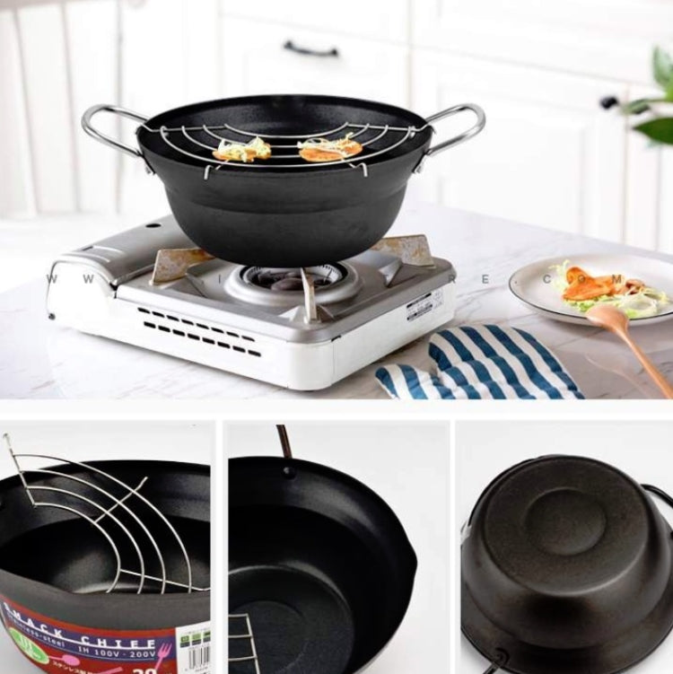 20cm Household Stainless Steel Fryer Thickened Non-Stick Pan Pot with Oil Filter Rack