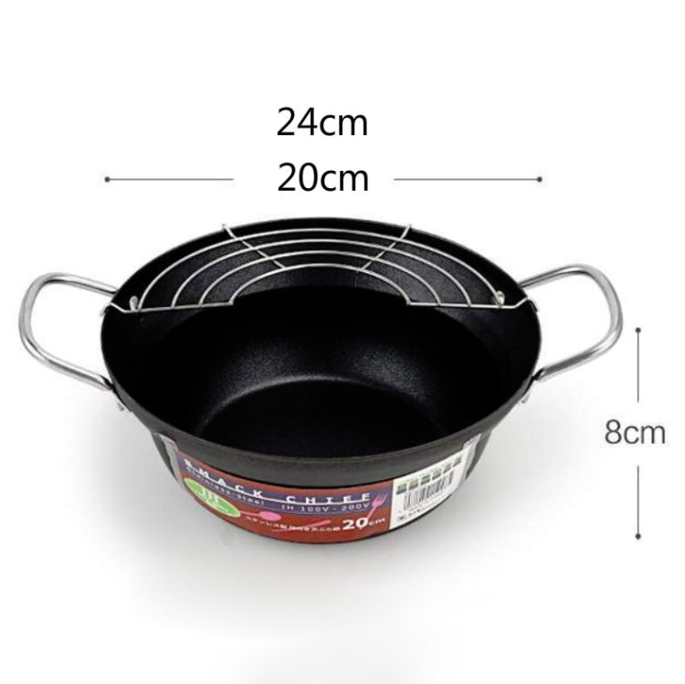 24cm Household Stainless Steel Fryer Thickened Non-Stick Pan Pot with Oil Filter Rack
