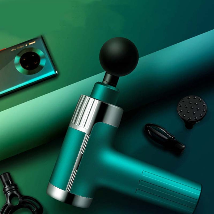 USB Rechargeable Fascia Gun Muscle Massager 30 Levels Adjustable With 4 Massage Heads(Dark Green)