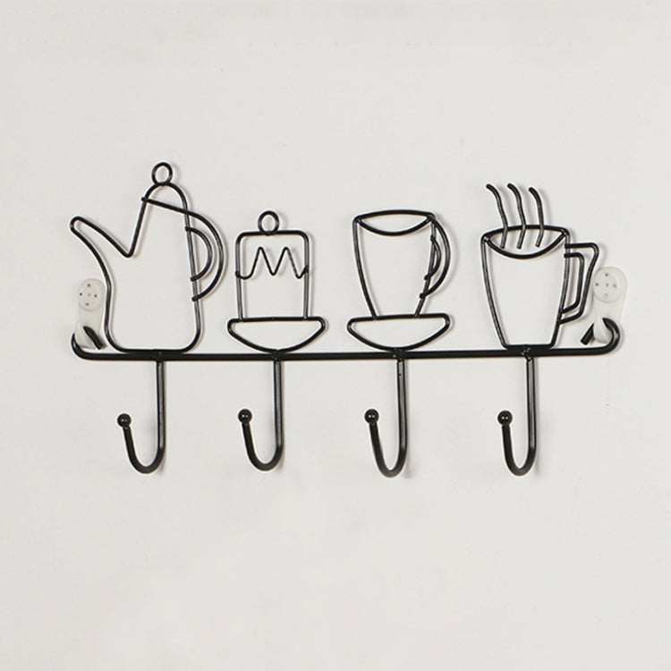 2 PCS Free Perforated Hook Wall Hanging Rack Bathroom Wall Clothes Hook Storage Hook, Style:Teapot (Four Hooks)