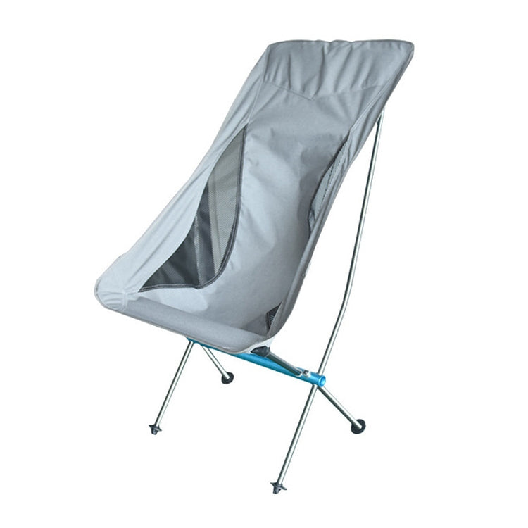 Outdoor Portable Folding Chair Ultralight Aluminum Alloy Moon Camping Beach Chair, Color:Rice Gray Surface-Blue Background