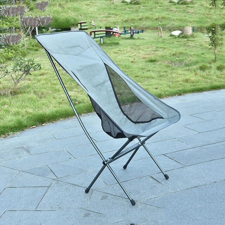 Outdoor Portable Folding Chair Ultralight Aluminum Alloy Moon Camping Beach Chair, Color:Rice Gray Surface-Blue Background