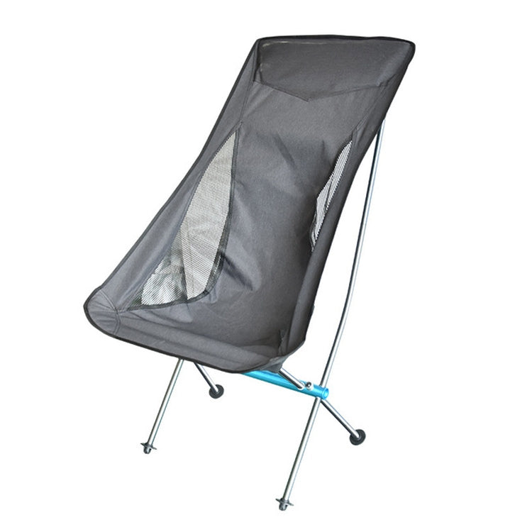 Outdoor Portable Folding Chair Ultralight Aluminum Alloy Moon Camping Beach Chair, Color:Black Surface-Blue Background