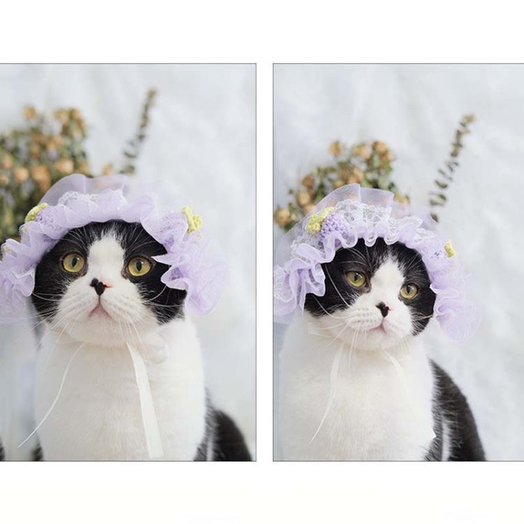 2 PCS Cute Cat Hat Dog Headdress Maid Birthday Hat Lace Headdress Photo Accessories