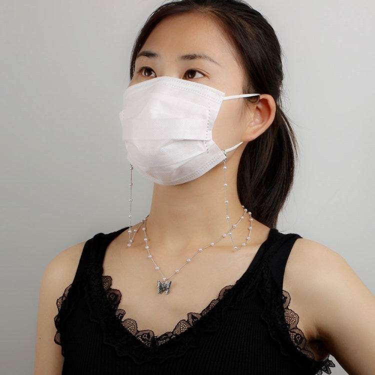 4 PCS Pearl Chain Retro Butterfly Double Layer Multi-Purpose Mask Necklace Chain Glasses Chain