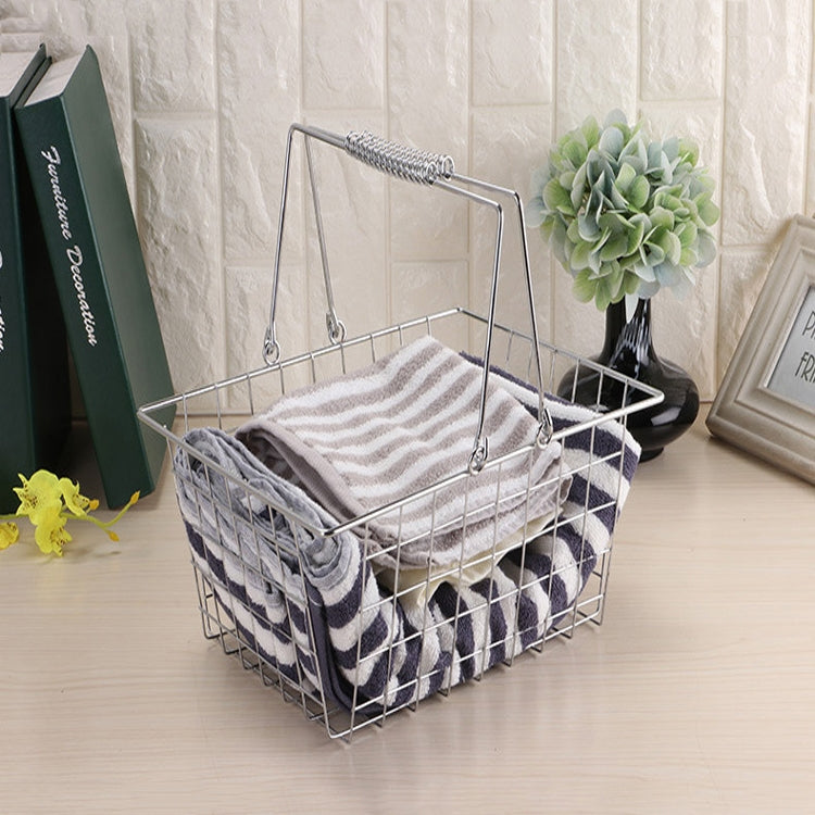 Iron Art Spring Hand Basket Basket Household Bath Laundry Kitchen Basket , Size:Small: 23x17x13 cm