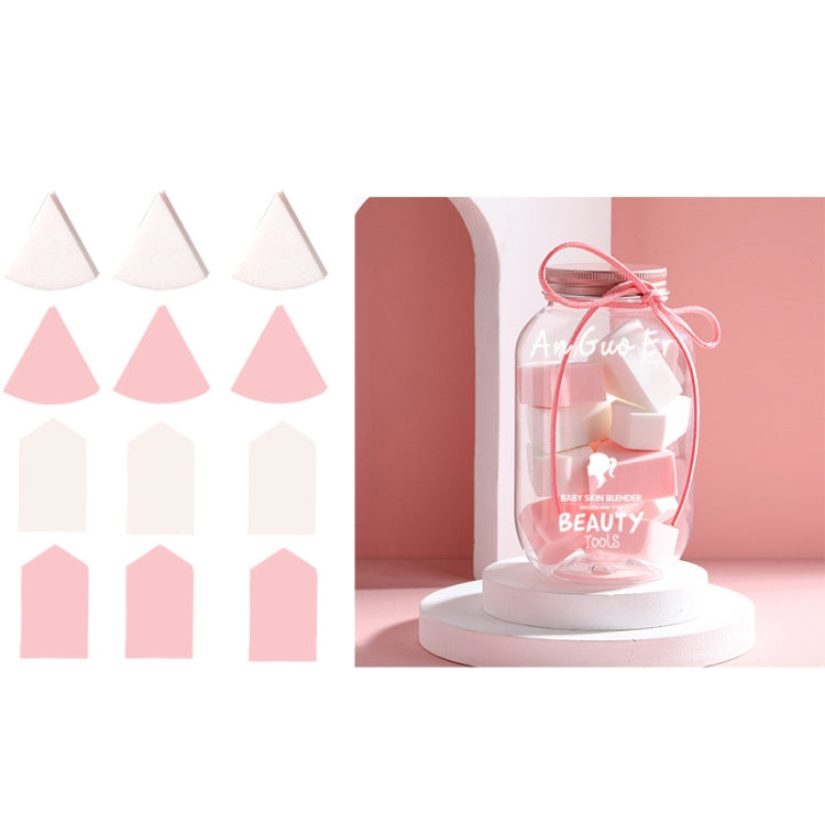 3 Sets 12 in 1 Cans Disposable Powder Puff Triangle Makeup Powder Puff Set Fan-Shaped Powder Puff