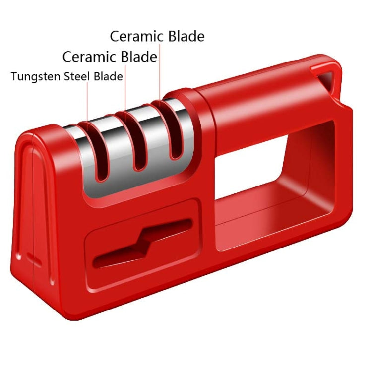 2 PCS Three-Stage Kitchen Sharpener Multi-Function Kitchen Knife Scissors Sharpening Stone, Specification:Ordinary Cutter Head, Color:Red