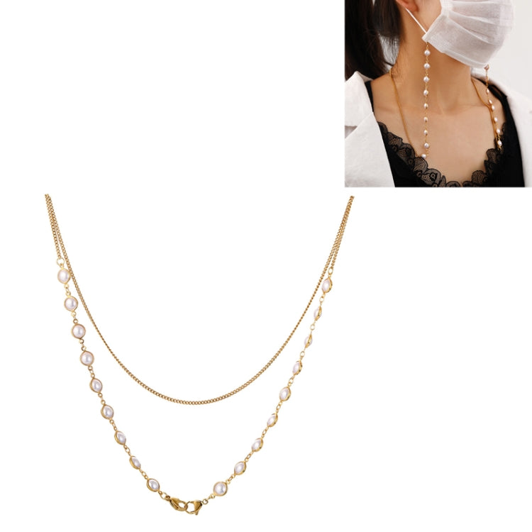 2 PCS Mask Anti-Lost Hanging Chain Round Handmade Pearl Multi-Purpose Sweater Chain Glasses Chain(Golden)
