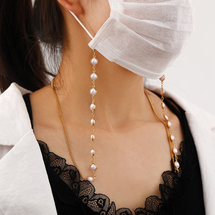 2 PCS Mask Anti-Lost Hanging Chain Round Handmade Pearl Multi-Purpose Sweater Chain Glasses Chain(Golden)