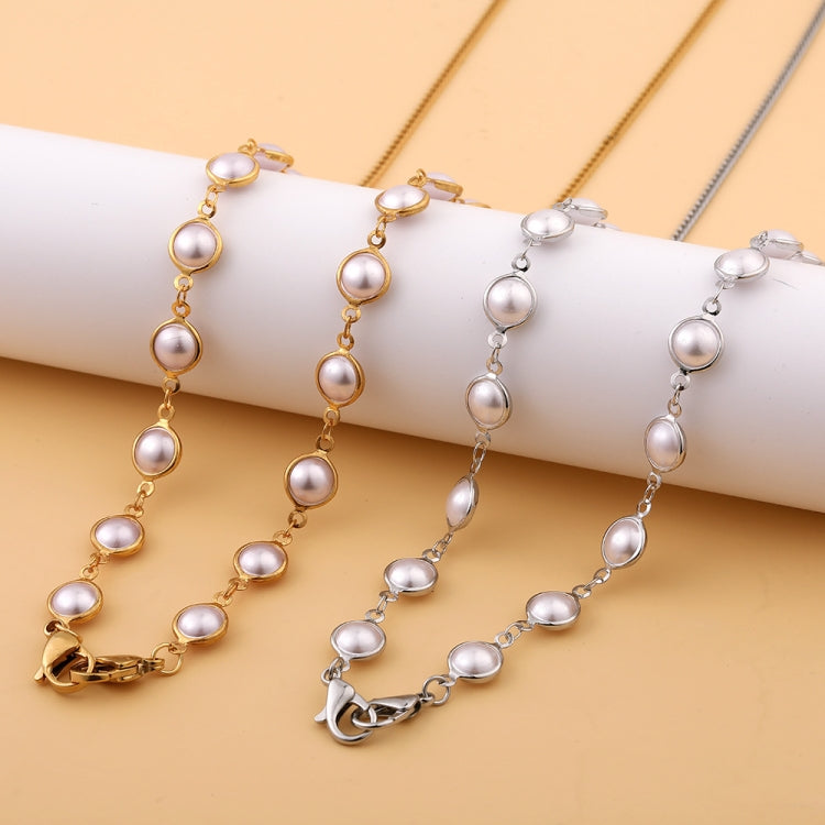 2 PCS Mask Anti-Lost Hanging Chain Round Handmade Pearl Multi-Purpose Sweater Chain Glasses Chain(Golden)