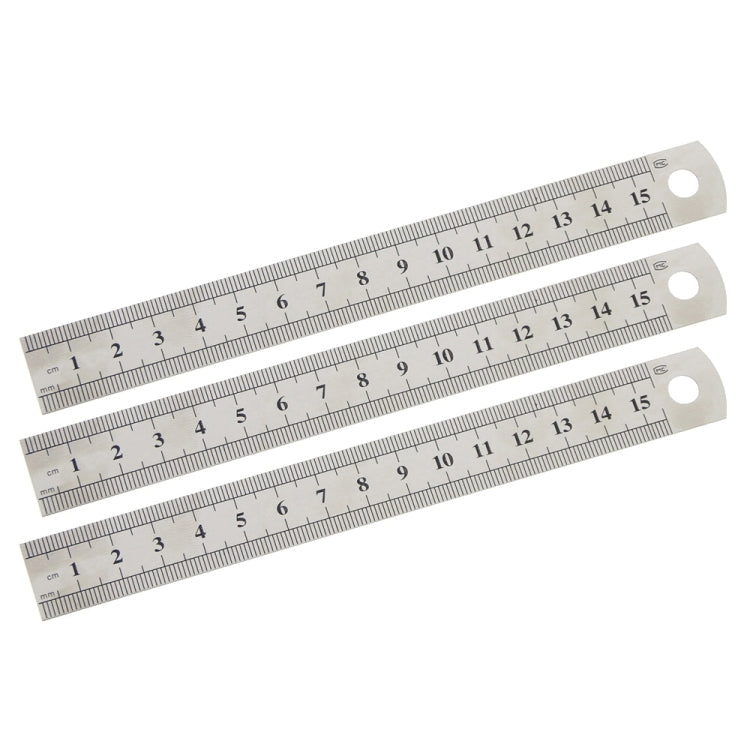 3 PCS Double Sided Stainless Steel Metal Straight Ruler, Length: 15cm