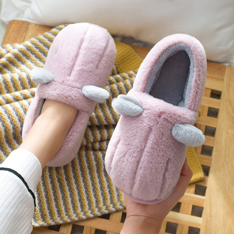 With Heel Cotton Slippers Female Cute Plush Winter Home Indoor Warmth Thick Bottom Cotton Slippers, Colour: Purple