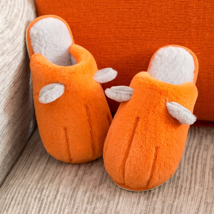 Cute Cotton Slippers Women Winter Plush Thick Bottom Warm Indoor Cotton Slippers Household Cat Claw Cotton Slippers, Colour: Orange