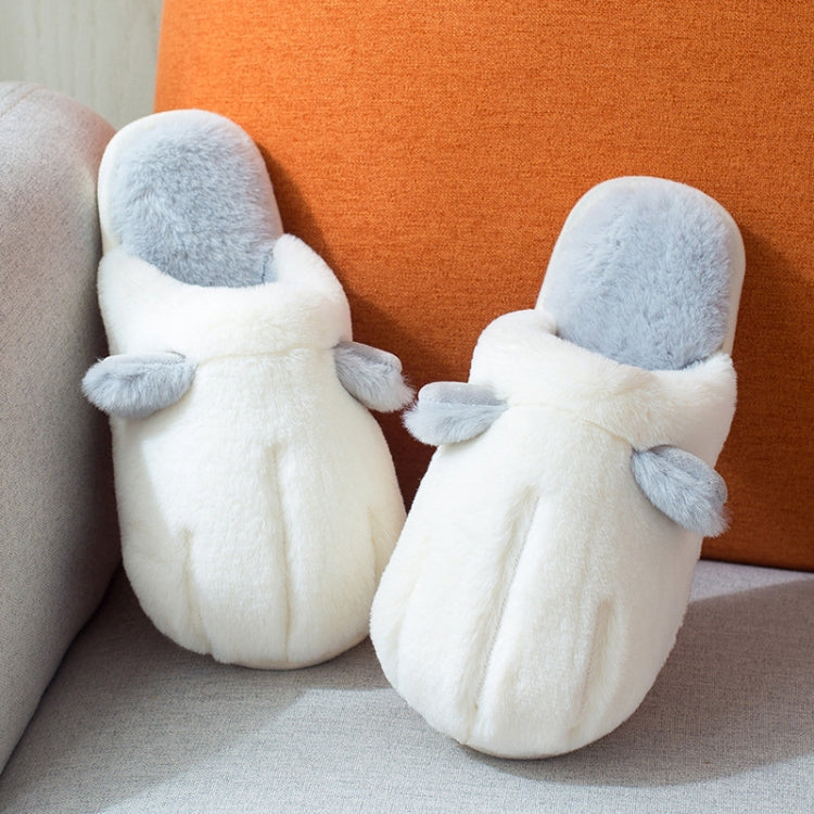 Cute Cotton Slippers Women Winter Plush Thick Bottom Warm Indoor Cotton Slippers Household Cat Claw Cotton Slippers, Colour: White