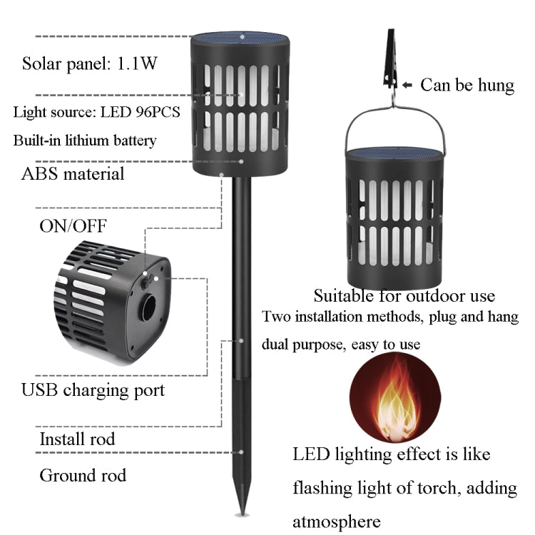 96 LEDs Solar Flame Lamp IP65 Waterproof Outdoor Courtyard Lawn Light