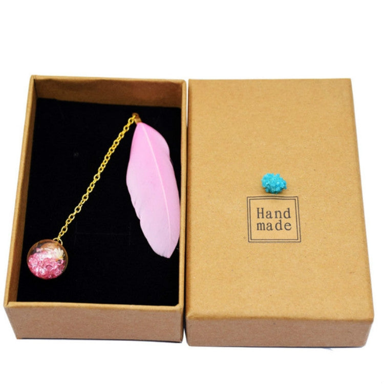 Feather Glass Ball Pendant Bookmark School Stationery Office Supplies