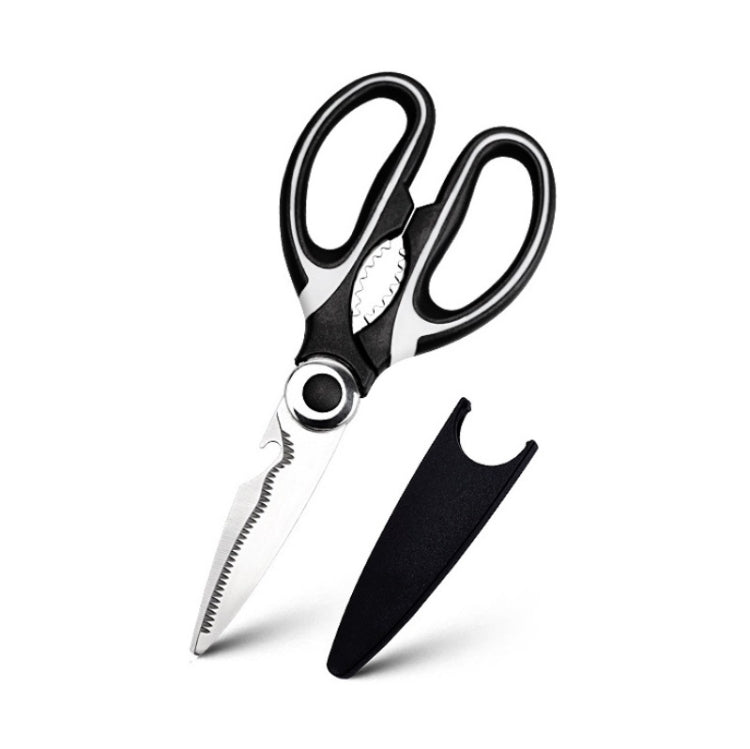 Multifunctional Household Stainless Steel Scissors Can Clamp Food Scissors(Black White)